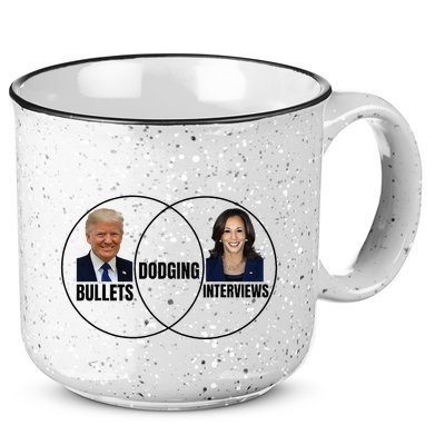 Trump Dodging Bullets Interviews Kamala Venn Diagram 15oz Campfire Ceramic Mug