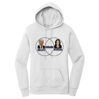 Trump Dodging Bullets Interviews Kamala Venn Diagram Women's Pullover Hoodie