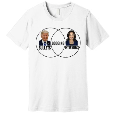 Trump Dodging Bullets Interviews Kamala Venn Diagram Premium T-Shirt