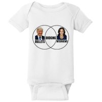 Trump Dodging Bullets Interviews Kamala Venn Diagram Baby Bodysuit