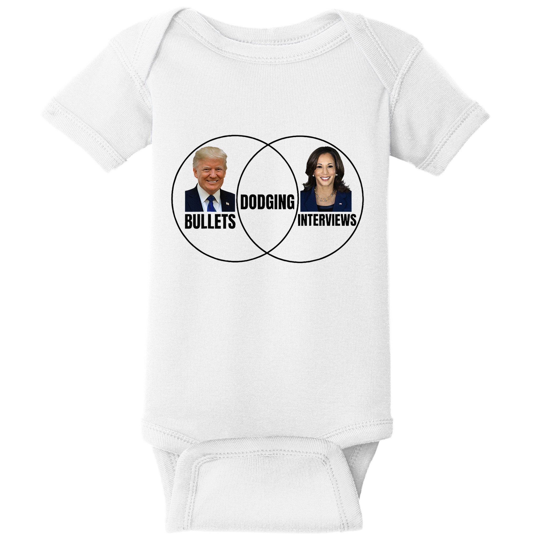 Trump Dodging Bullets Interviews Kamala Venn Diagram Baby Bodysuit