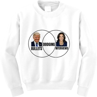 Trump Dodging Bullets Interviews Kamala Venn Diagram Kids Sweatshirt