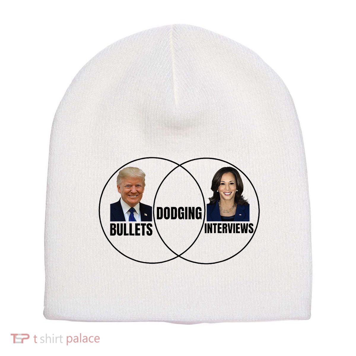 Trump Dodging Bullets Interviews Kamala Venn Diagram Short Acrylic Beanie