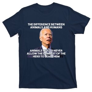 The Difference Between Animals & Humans Funny Sarcasm Biden T-Shirt