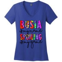 Tie Dye Busia Is My Name Spoiling Is My Game Mothers Day Gift Women's V-Neck T-Shirt