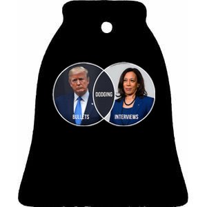 Trump Dodging Bullets Interviews Kamala Venn Diagram Ceramic Bell Ornament