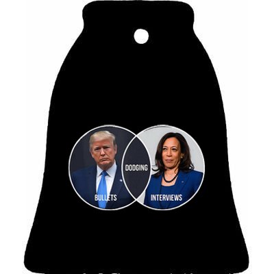 Trump Dodging Bullets Interviews Kamala Venn Diagram Ceramic Bell Ornament