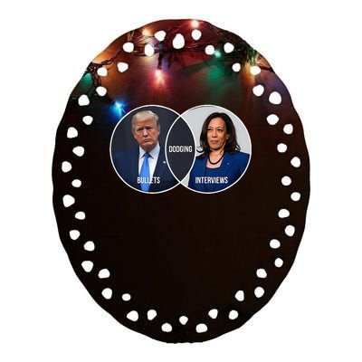 Trump Dodging Bullets Interviews Kamala Venn Diagram Ceramic Oval Ornament