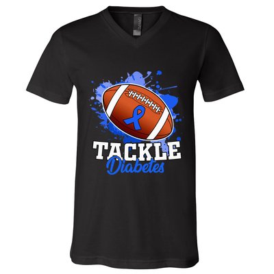 Tackle Diabetic Blue Diabetes Type 1 Awareness Warrior  V-Neck T-Shirt