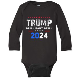 Trump Drill Baby Drill 2024 Baby Long Sleeve Bodysuit