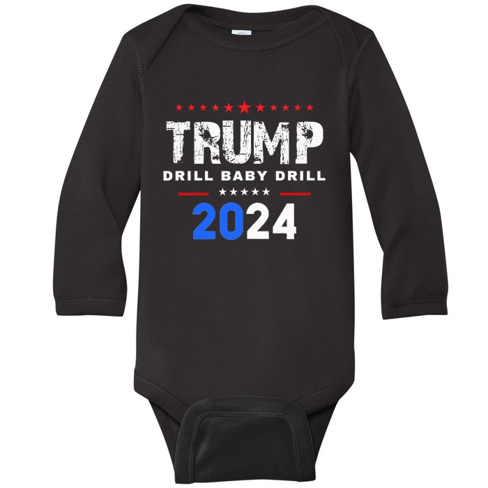 Trump Drill Baby Drill 2024 Baby Long Sleeve Bodysuit