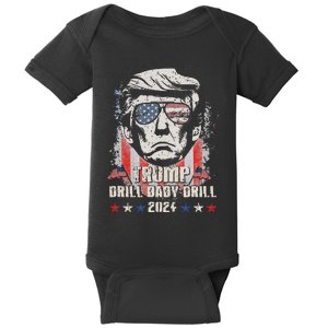 Trump Drill Baby Drill American Flag Baby Bodysuit