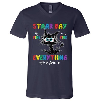 Test Day Black Cat Teacher Student Staar Testing Day V-Neck T-Shirt