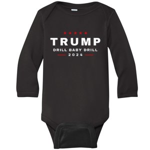 Trump Drill Baby Drill 2024 Usa Maga Republican Baby Long Sleeve Bodysuit