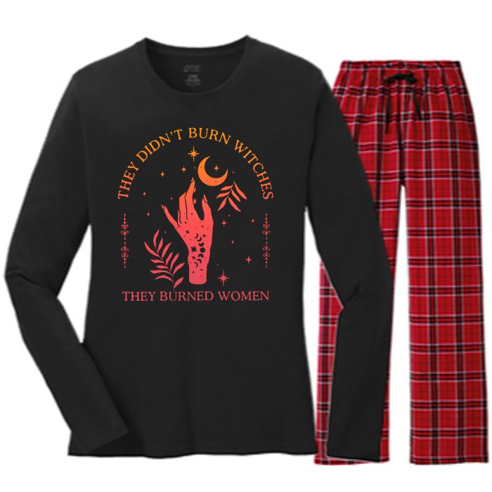 They Didnt Burn Witches They Burned Women Witchy Feminist Women's Long Sleeve Flannel Pajama Set 