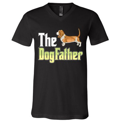 The Dogfather Basset Hound Funny Dog Owner Father’ Day V-Neck T-Shirt
