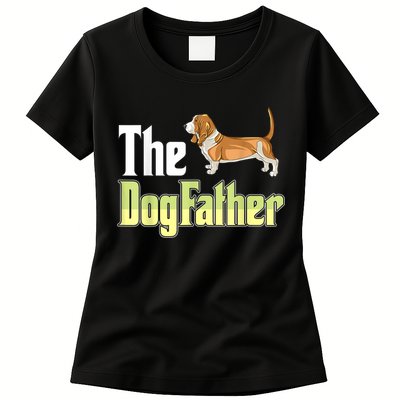 The Dogfather Basset Hound Funny Dog Owner Father’ Day Womens T-Shirt