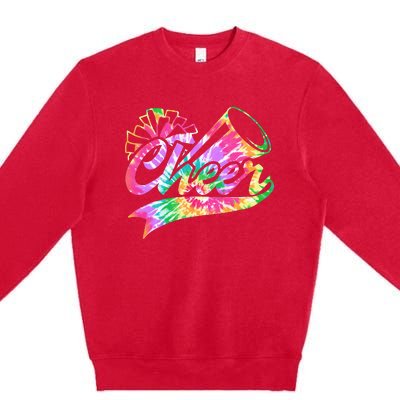 Tie Dye Cheerleading Peace Love Cheer for Cheerleader Cute Premium Crewneck Sweatshirt