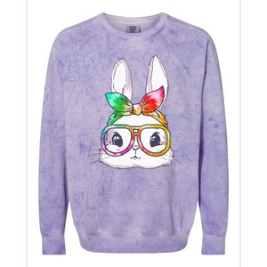 Tie Dye Cute Bunny Rabbit Face Glasses Happy Easter Day Colorblast Crewneck Sweatshirt