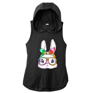 Tie Dye Cute Bunny Rabbit Face Glasses Happy Easter Day Ladies PosiCharge Tri-Blend Wicking Draft Hoodie Tank