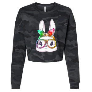 Tie Dye Cute Bunny Rabbit Face Glasses Happy Easter Day Cropped Pullover Crew