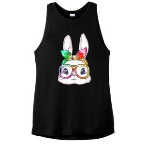 Tie Dye Cute Bunny Rabbit Face Glasses Happy Easter Day Ladies PosiCharge Tri-Blend Wicking Tank