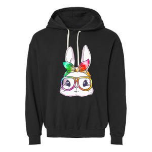 Tie Dye Cute Bunny Rabbit Face Glasses Happy Easter Day Garment-Dyed Fleece Hoodie