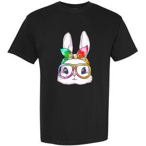 Tie Dye Cute Bunny Rabbit Face Glasses Happy Easter Day Garment-Dyed Heavyweight T-Shirt