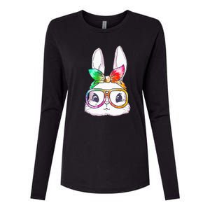 Tie Dye Cute Bunny Rabbit Face Glasses Happy Easter Day Womens Cotton Relaxed Long Sleeve T-Shirt