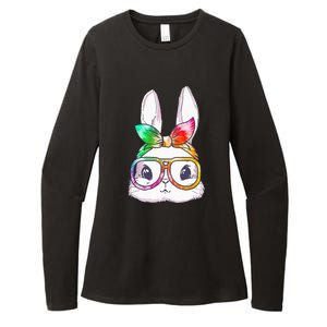 Tie Dye Cute Bunny Rabbit Face Glasses Happy Easter Day Womens CVC Long Sleeve Shirt