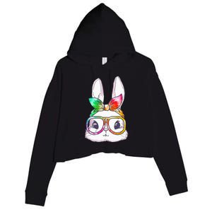 Tie Dye Cute Bunny Rabbit Face Glasses Happy Easter Day Crop Fleece Hoodie