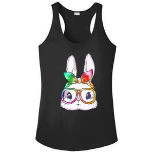 Tie Dye Cute Bunny Rabbit Face Glasses Happy Easter Day Ladies PosiCharge Competitor Racerback Tank