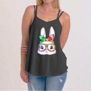 Tie Dye Cute Bunny Rabbit Face Glasses Happy Easter Day Women's Strappy Tank