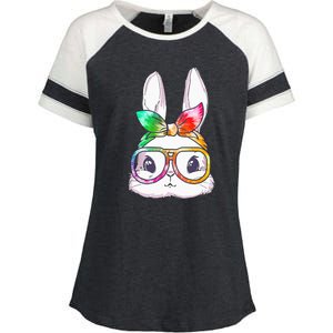 Tie Dye Cute Bunny Rabbit Face Glasses Happy Easter Day Enza Ladies Jersey Colorblock Tee