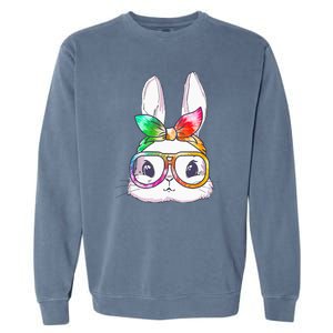 Tie Dye Cute Bunny Rabbit Face Glasses Happy Easter Day Garment-Dyed Sweatshirt