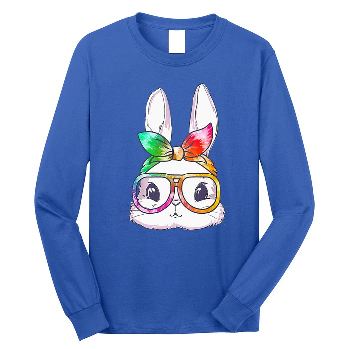 Tie Dye Cute Bunny Rabbit Face Glasses Happy Easter Day Long Sleeve Shirt