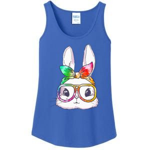 Tie Dye Cute Bunny Rabbit Face Glasses Happy Easter Day Ladies Essential Tank