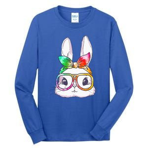 Tie Dye Cute Bunny Rabbit Face Glasses Happy Easter Day Tall Long Sleeve T-Shirt