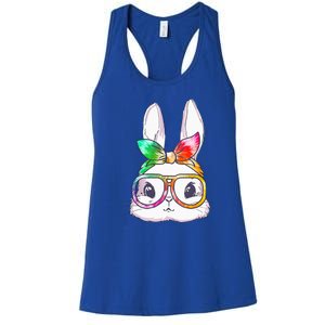 Tie Dye Cute Bunny Rabbit Face Glasses Happy Easter Day Women's Racerback Tank