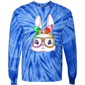 Tie Dye Cute Bunny Rabbit Face Glasses Happy Easter Day Tie-Dye Long Sleeve Shirt