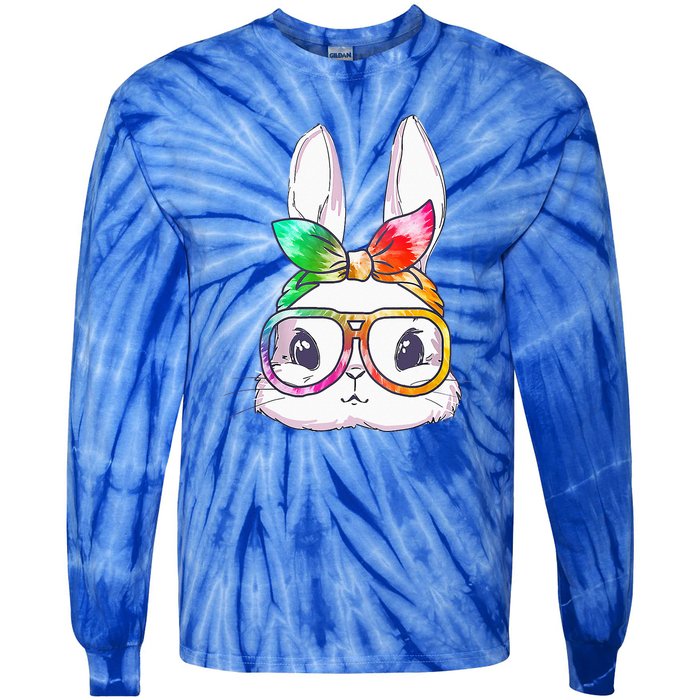 Tie Dye Cute Bunny Rabbit Face Glasses Happy Easter Day Tie-Dye Long Sleeve Shirt