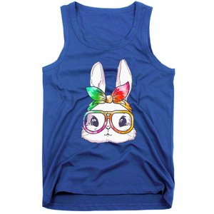 Tie Dye Cute Bunny Rabbit Face Glasses Happy Easter Day Tank Top