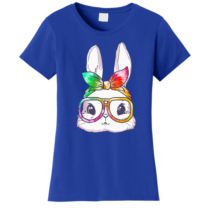 Tie Dye Cute Bunny Rabbit Face Glasses Happy Easter Day Women's T-Shirt