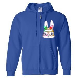 Tie Dye Cute Bunny Rabbit Face Glasses Happy Easter Day Full Zip Hoodie