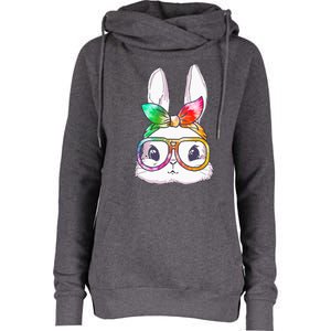 Tie Dye Cute Bunny Rabbit Face Glasses Happy Easter Day Womens Funnel Neck Pullover Hood