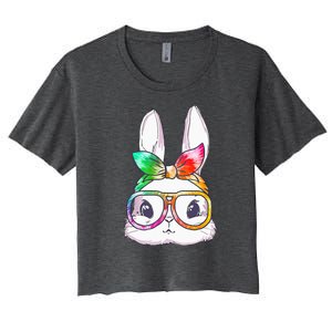 Tie Dye Cute Bunny Rabbit Face Glasses Happy Easter Day Women's Crop Top Tee