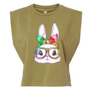 Tie Dye Cute Bunny Rabbit Face Glasses Happy Easter Day Garment-Dyed Women's Muscle Tee