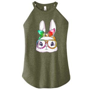 Tie Dye Cute Bunny Rabbit Face Glasses Happy Easter Day Women's Perfect Tri Rocker Tank