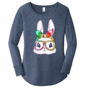 Tie Dye Cute Bunny Rabbit Face Glasses Happy Easter Day Women's Perfect Tri Tunic Long Sleeve Shirt