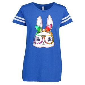 Tie Dye Cute Bunny Rabbit Face Glasses Happy Easter Day Enza Ladies Jersey Football T-Shirt